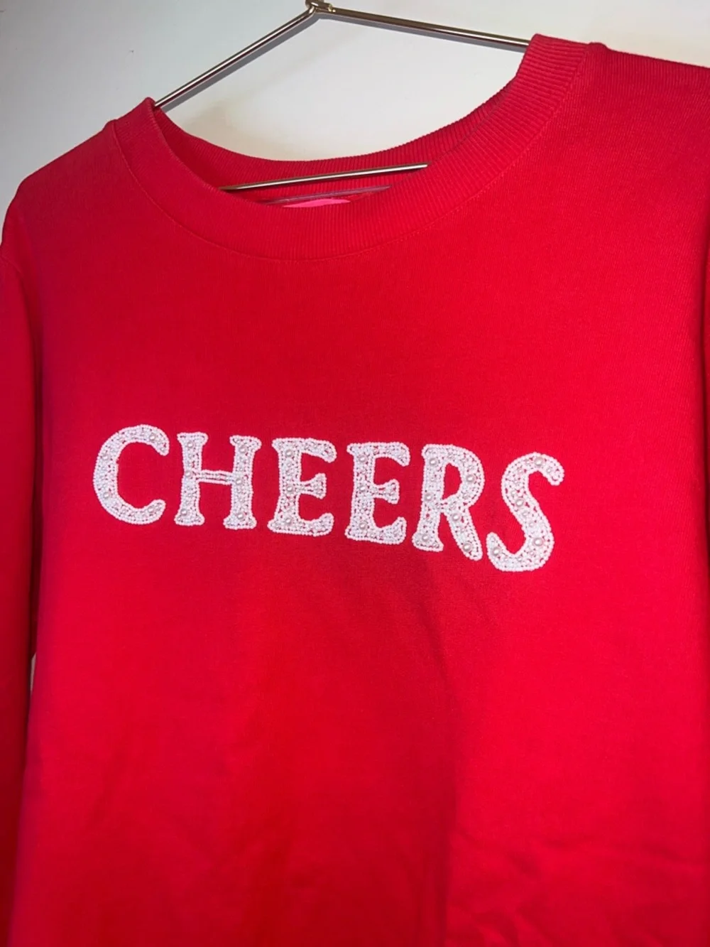 Lilly Pulitzer Cheers Pearl Beaded Crewneck Sweatshirt Red Size Medium - Picture 4 of 12